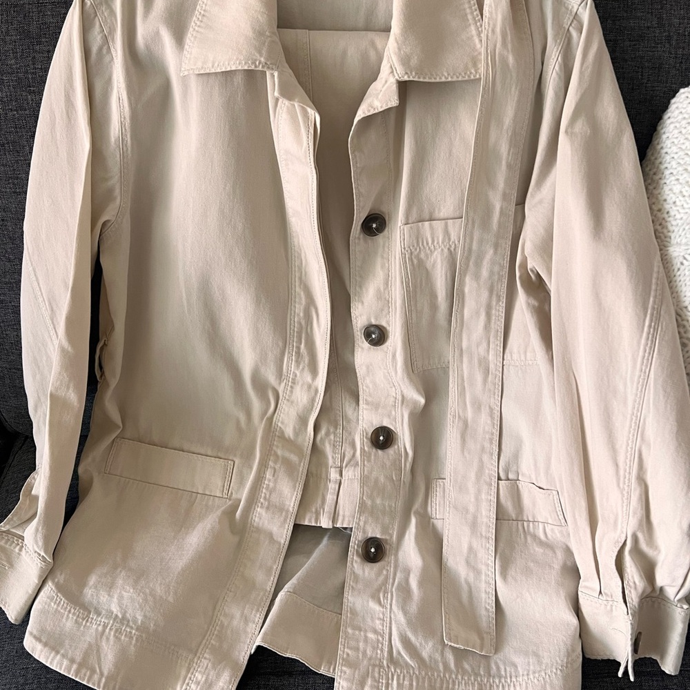 Massimo Dutti Cream Cotton Suit Jacket Trousers Relaxed Fit XS - Picture 2 of 7